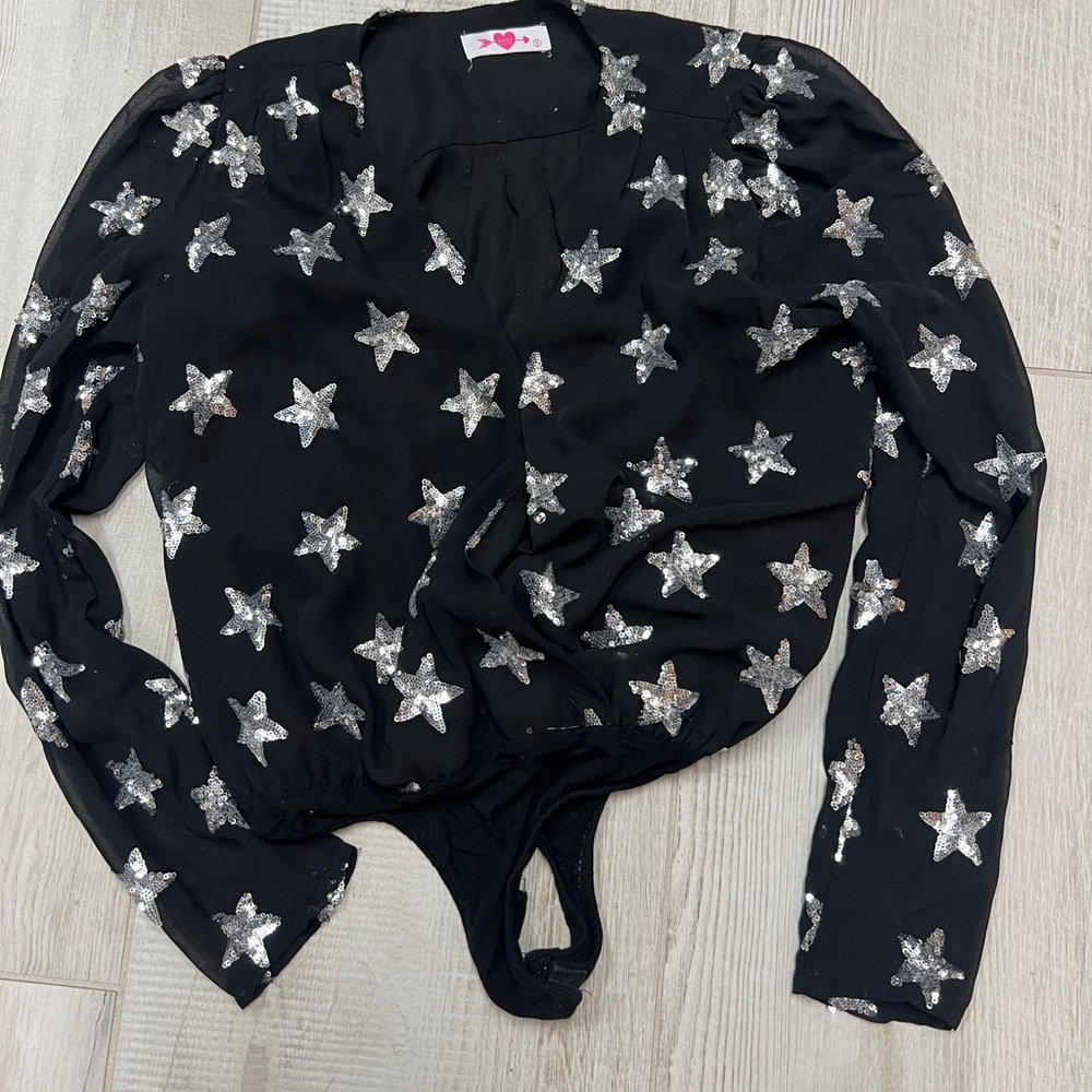 Black sequins stars bodysuit